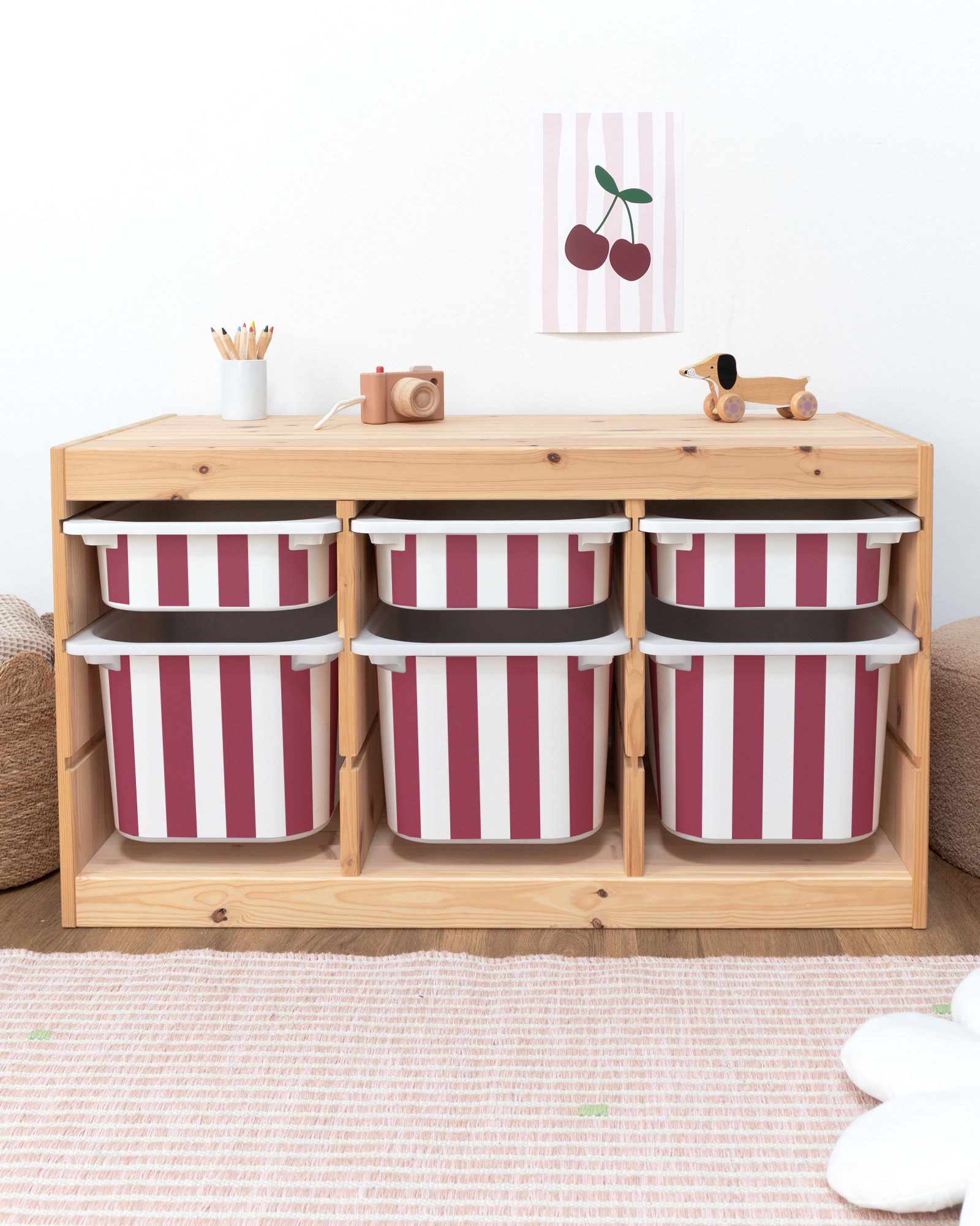 klebefolie ikea trofast box klein kopfseite vichy streifig beerig 3er Set 0