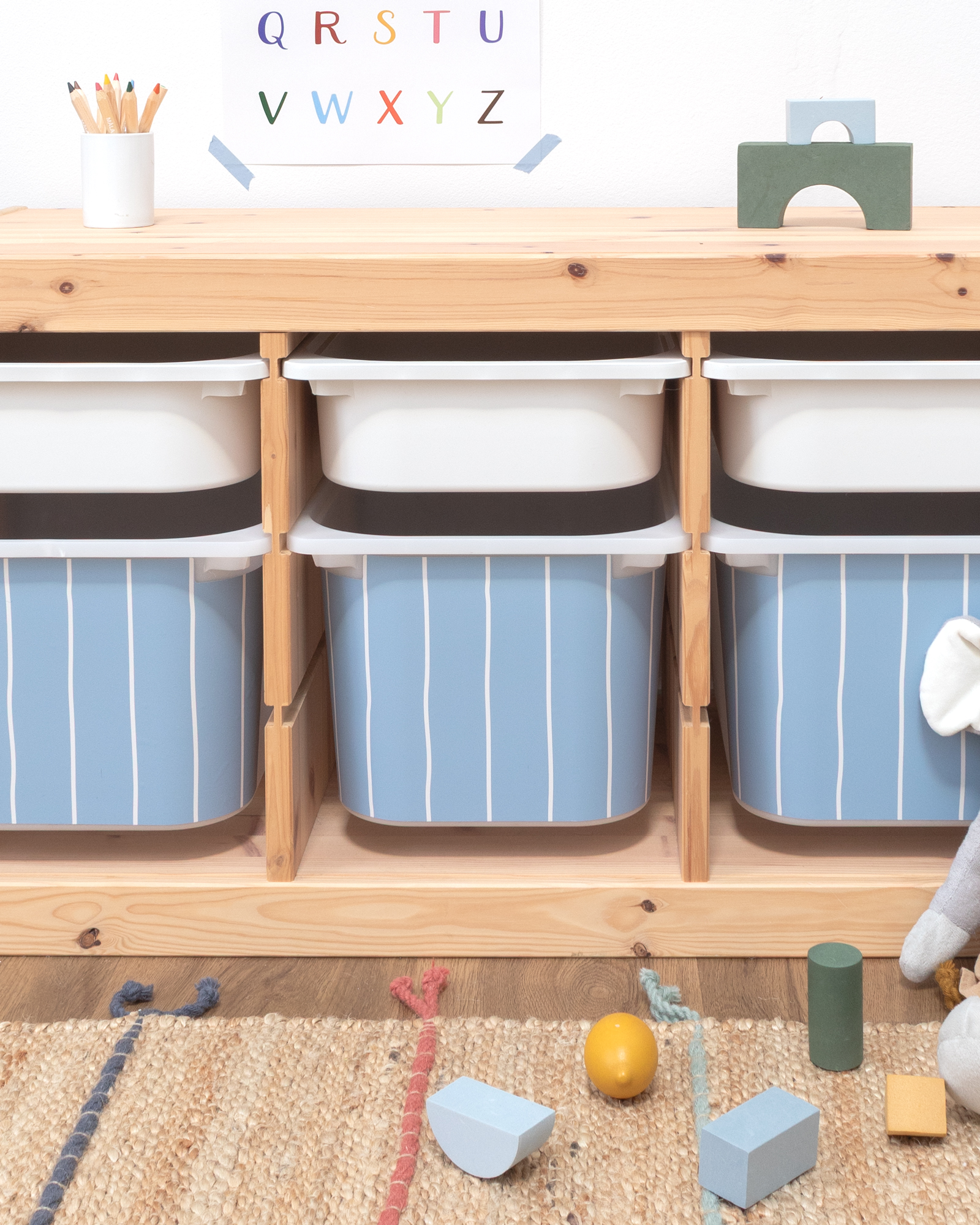 klebefolie ikea trofast box mittel kopfseite linie nordisch blau 3er Set 3