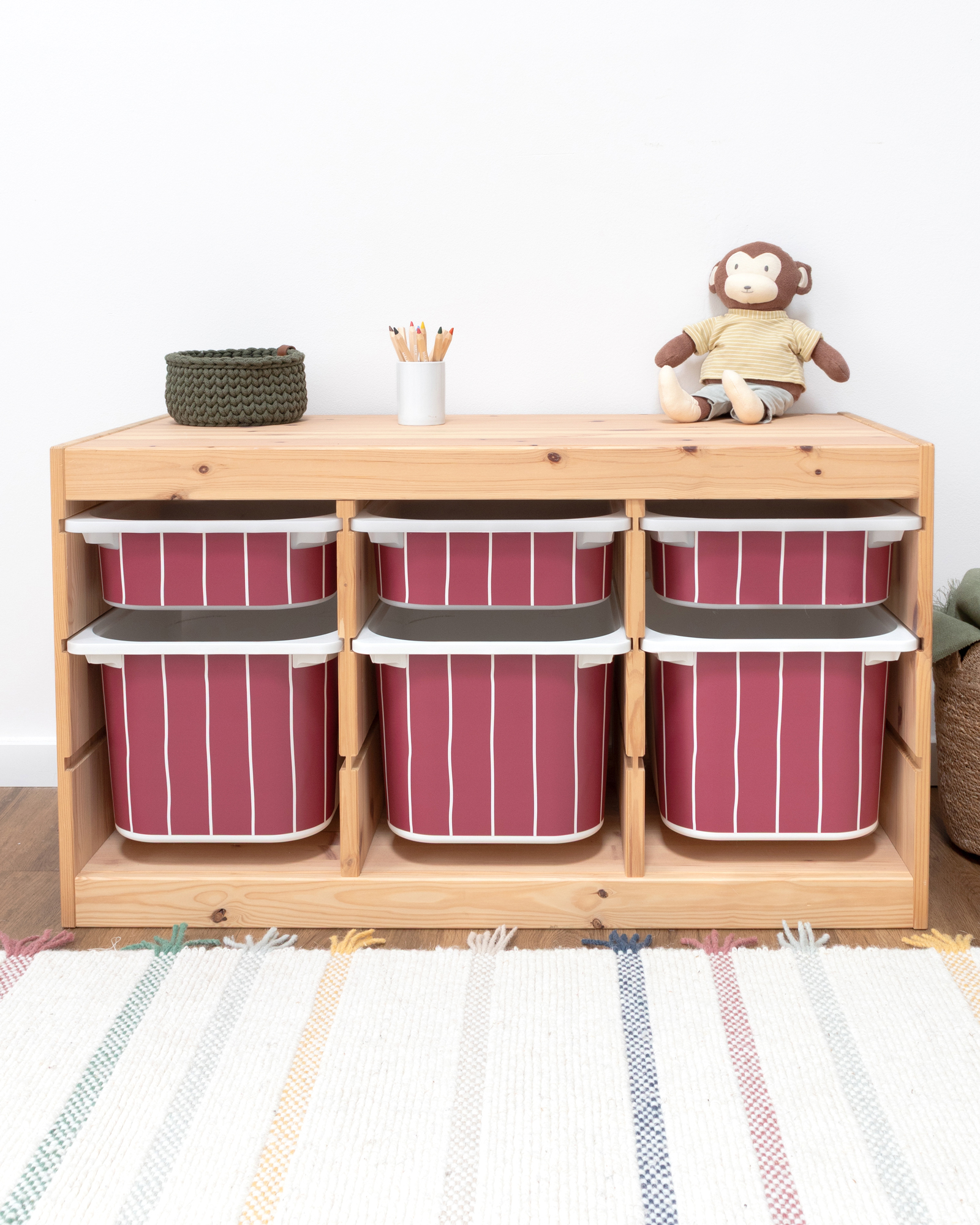 klebefolie ikea trofast box mittel kopfseite linie beerig 3er Set 0