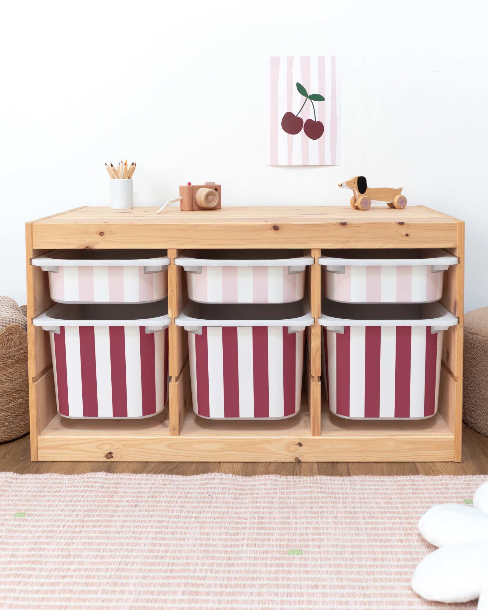 klebefolie ikea trofast box klein kopfseite vichy streifig marshmallow 3er Set 2