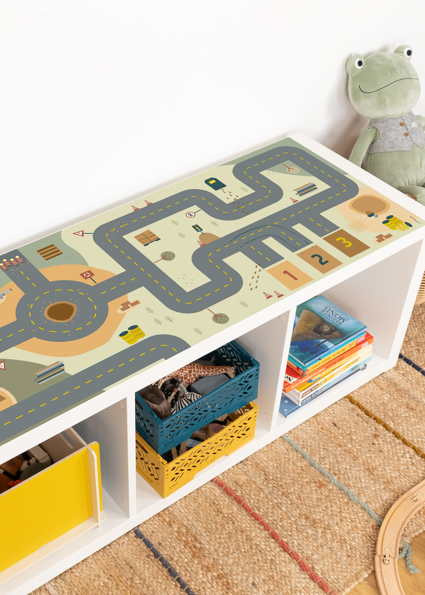 Spieltisch mit spaßigem Baustellenmotiv Spielstraße Klebefolie für IKEA Spieltisch verschönern