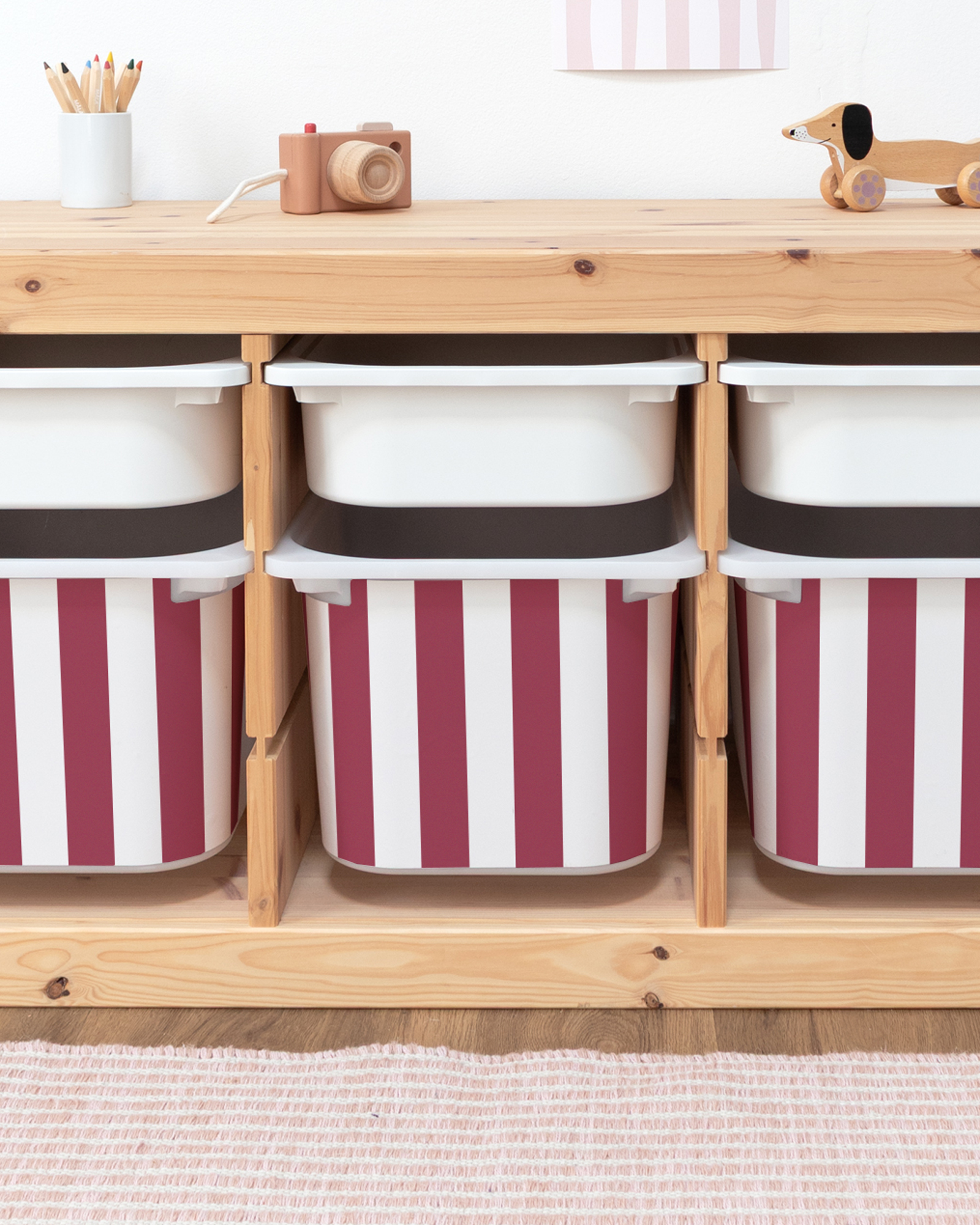 klebefolie ikea trofast box mittel kopfseite vichy streifig beerig 3er Set 3