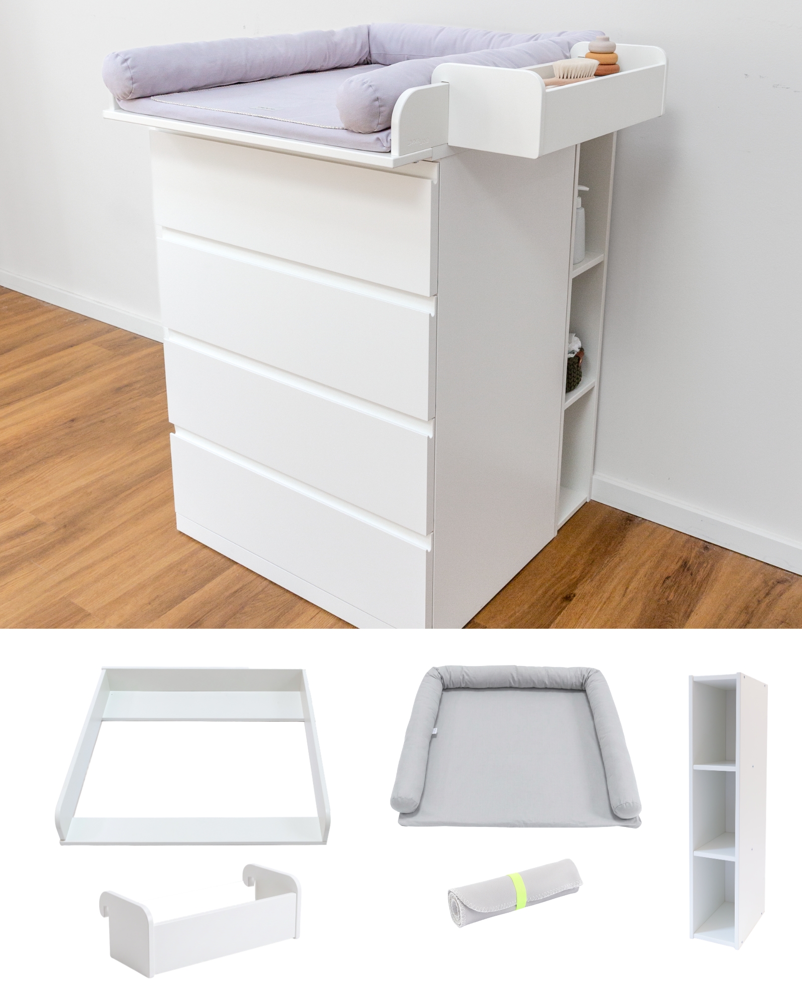 kommode, weiss, holz, auflage, organizer
