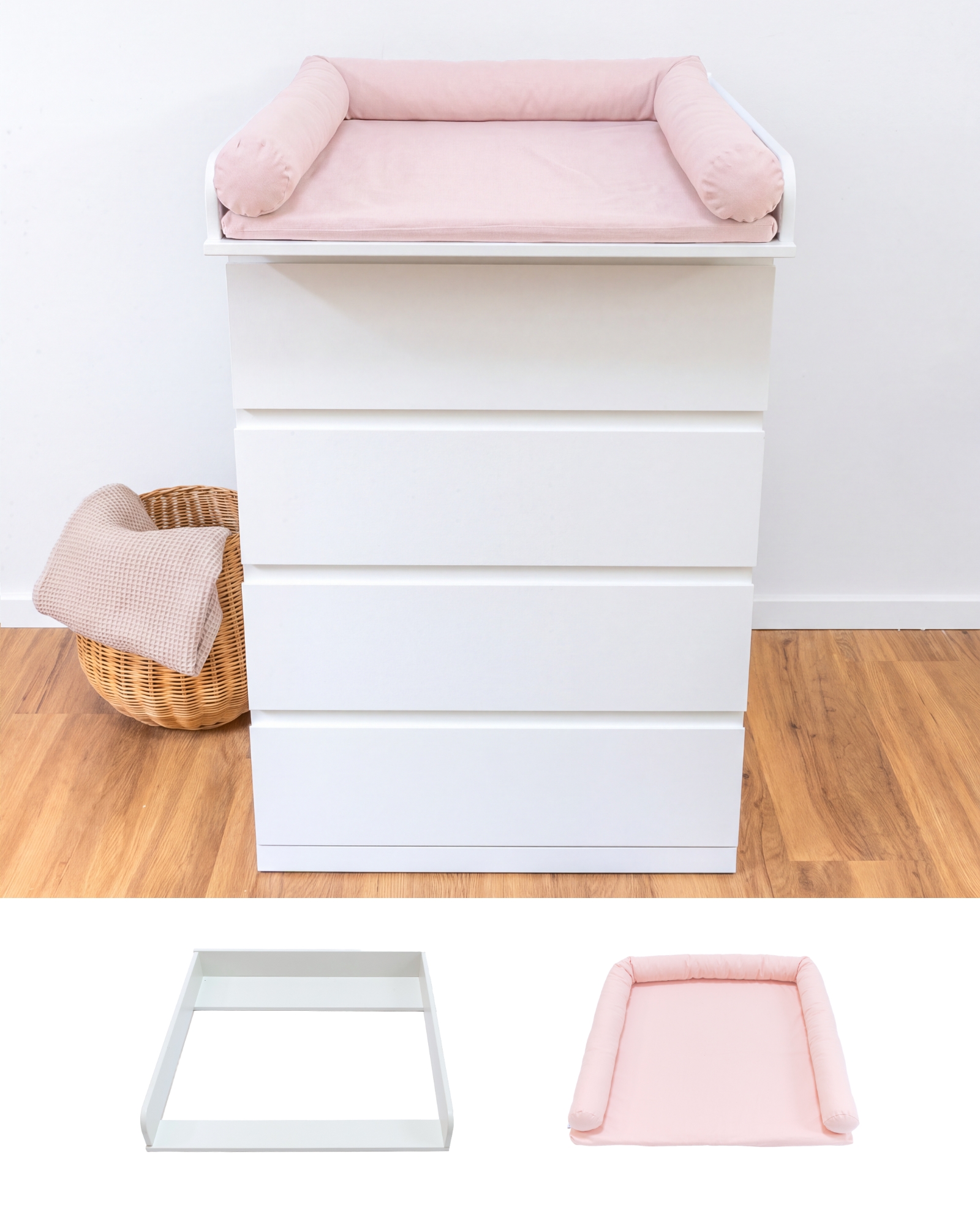 Wickelkommode, Wickelauflage, rosa, weiß, Wickelaufsatz