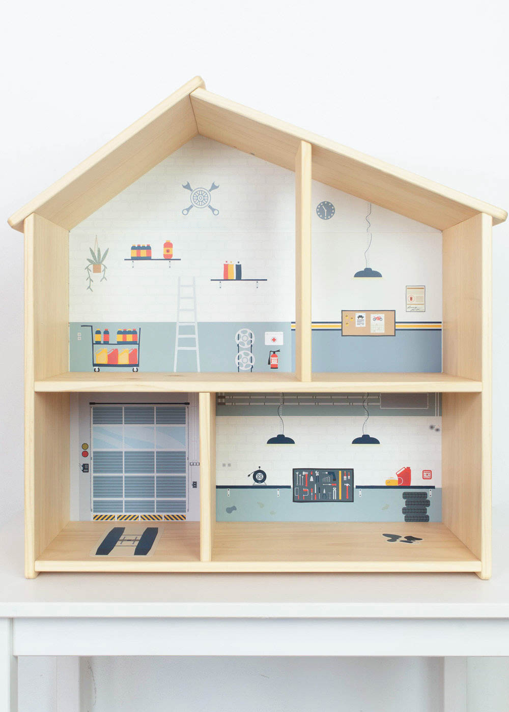  Poppenhuis plakfolie Werkplaats Blauw IKEA FLISAT poppenhuis Behang zelfklevend personaliseerbaar