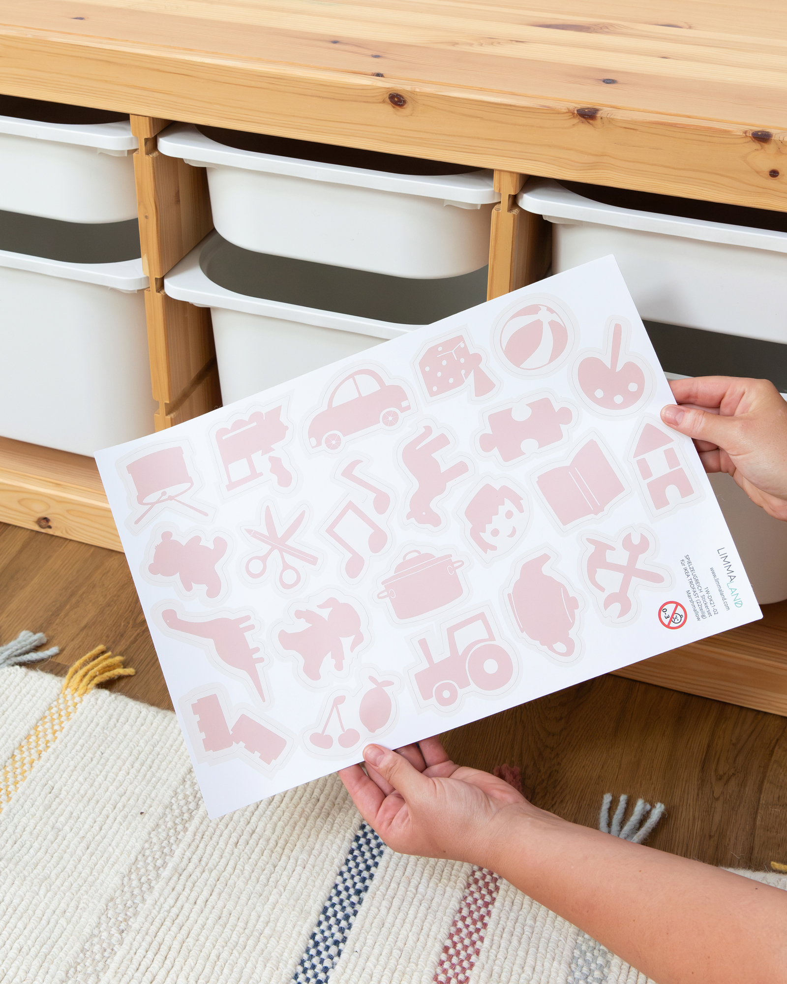Stickerbogen, Icons, Pinke Silhouetten, Spielfiguren, Bastelvorlage