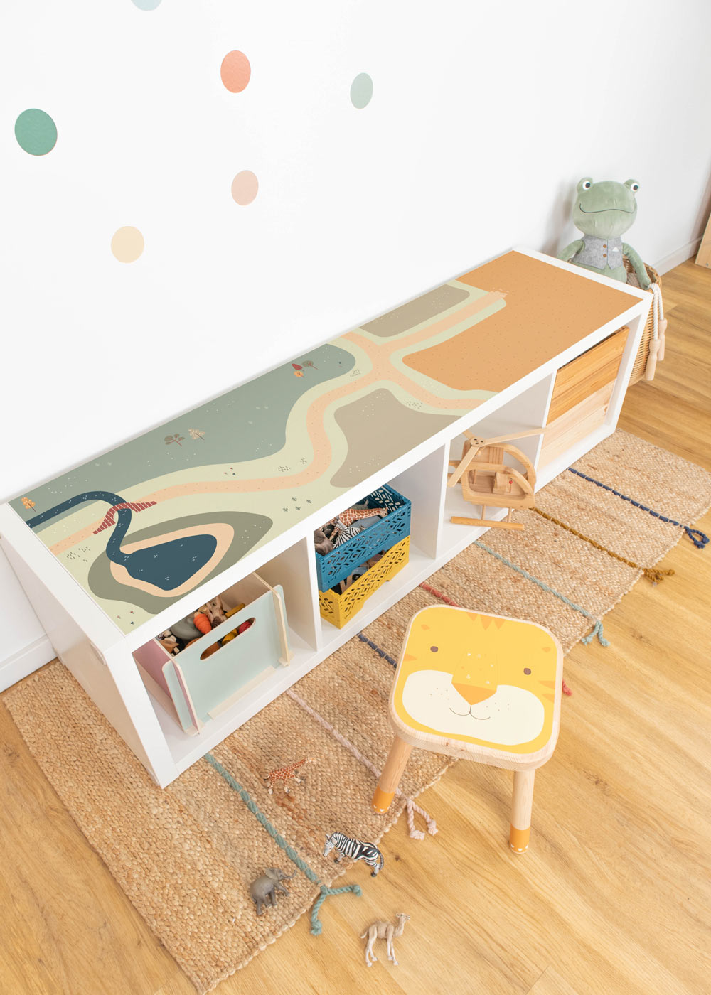 Klebefolie für Ikea Kallax Kinderzimmer Regal mit Wiese-Motiv