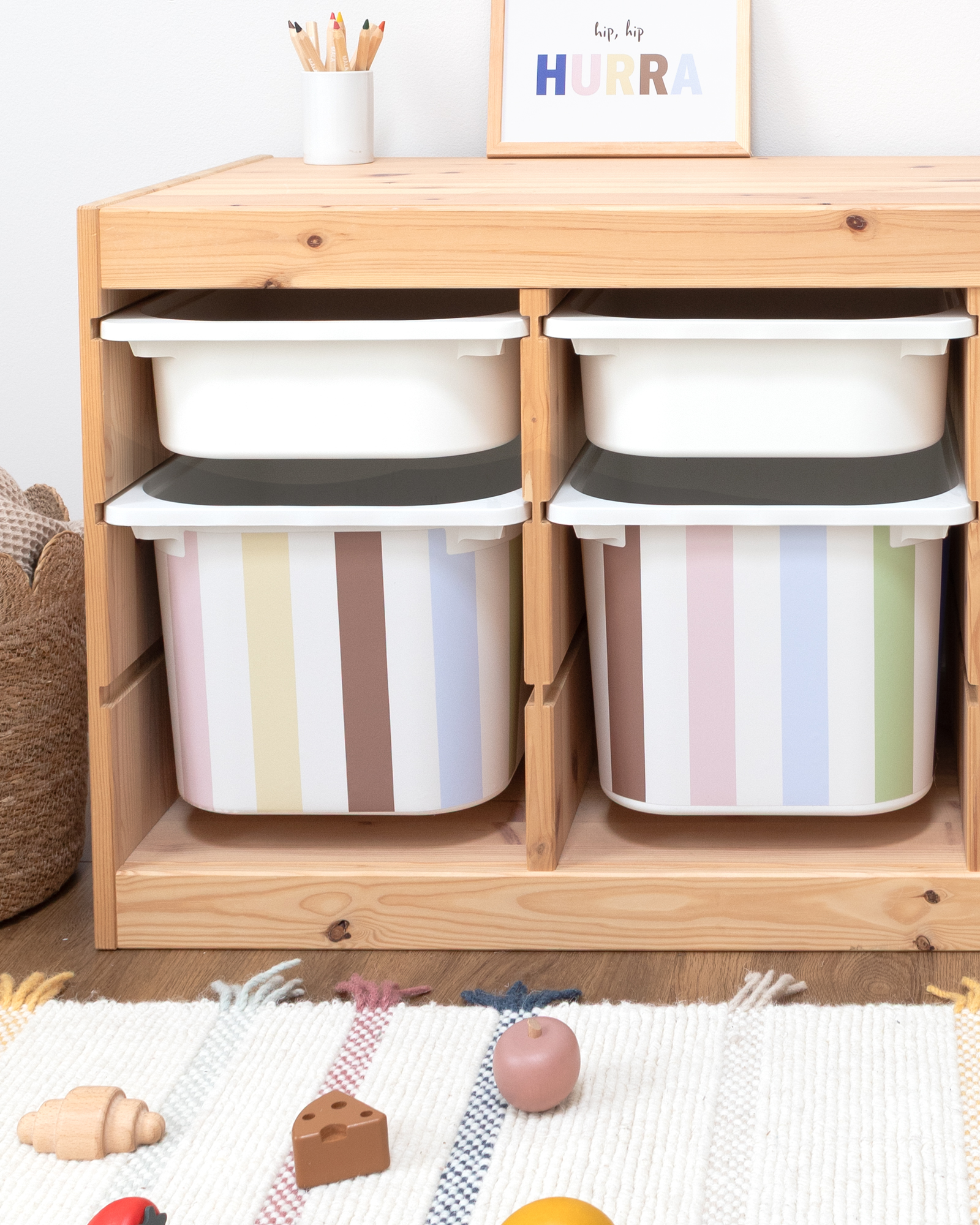 klebefolie ikea trofast box mittel kopfseite vichy streifig bunt 3er Set 2