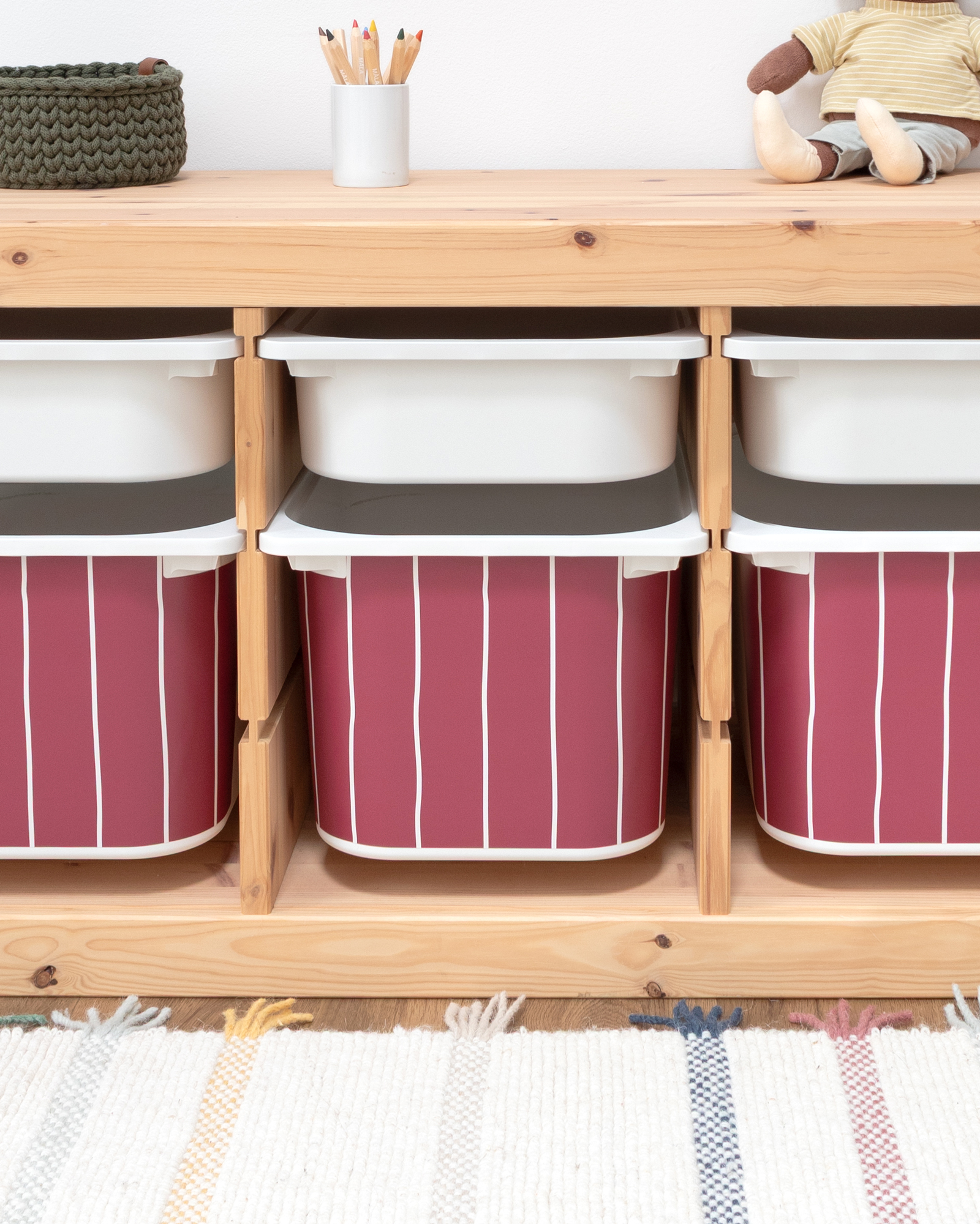 klebefolie ikea trofast box mittel kopfseite linie beerig 3er Set 2