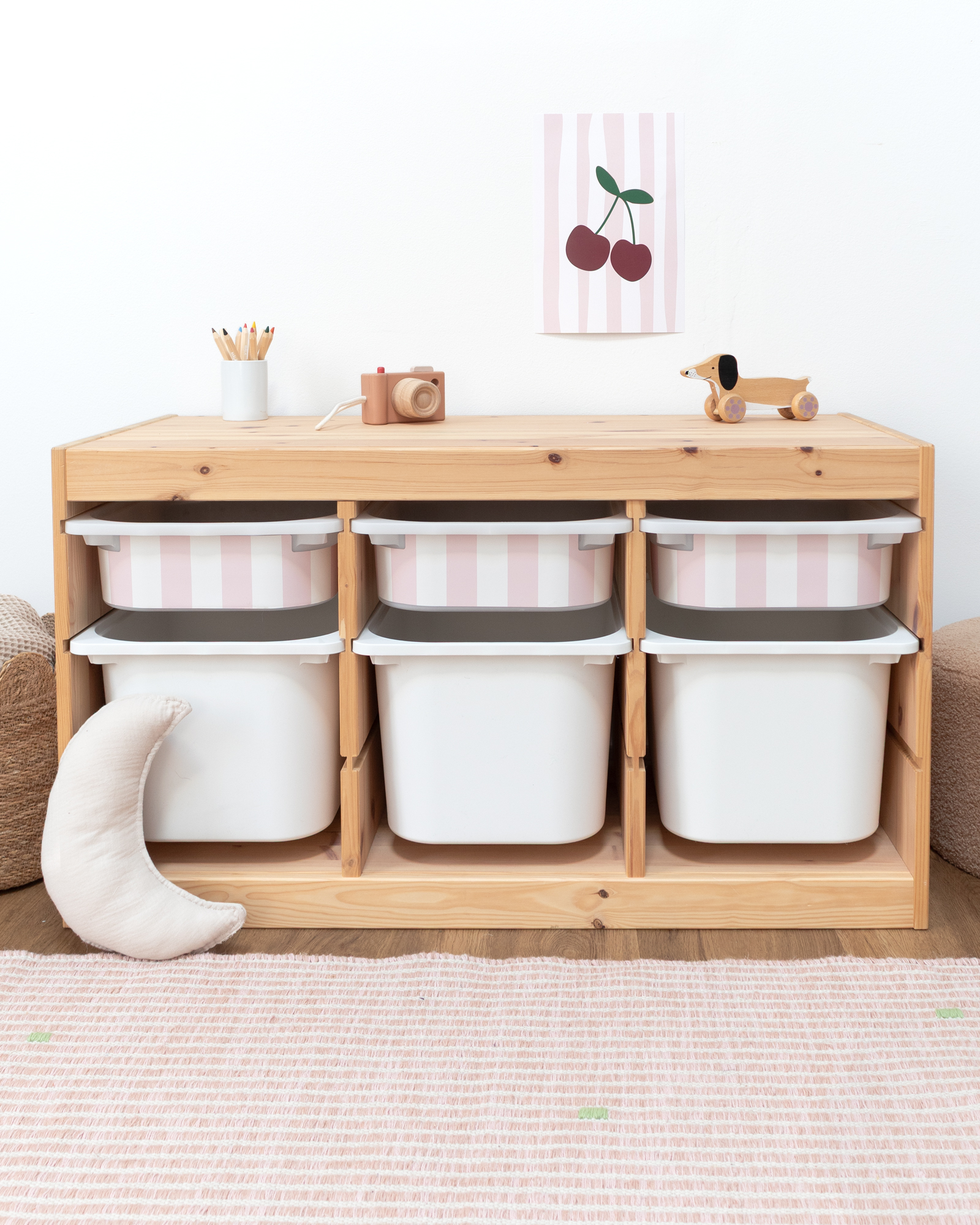 klebefolie ikea trofast box klein kopfseite vichy streifig marshmallow 3er Set 1