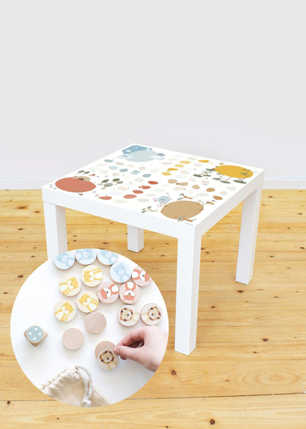 Plakfolie voor Ikea tafel dobbelspel dieren kleurrijke kindertafel IKEA LACK  Plakfolie voor Ikea tafel dobbelspel dieren kleurrijke kindertafel IKEA LACK
