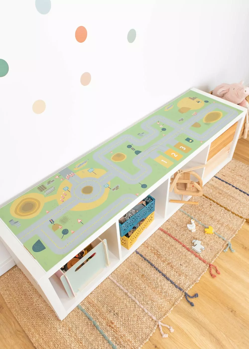 Klebefolie für Ikea Kallax Kinderegal mit Baustelle Motiv