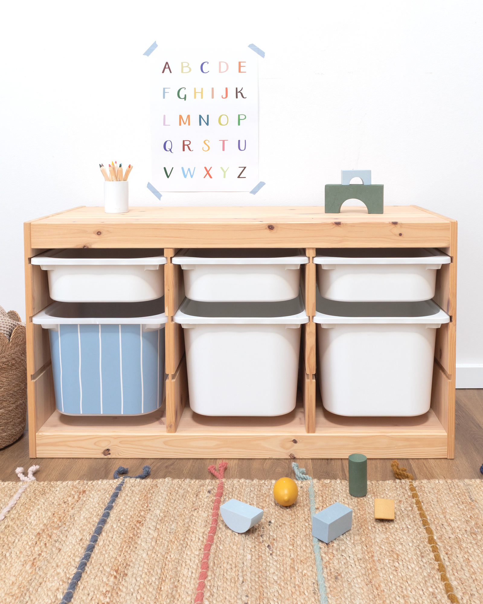 klebefolie ikea trofast box mittel kopfseite linie nordisch blau 1