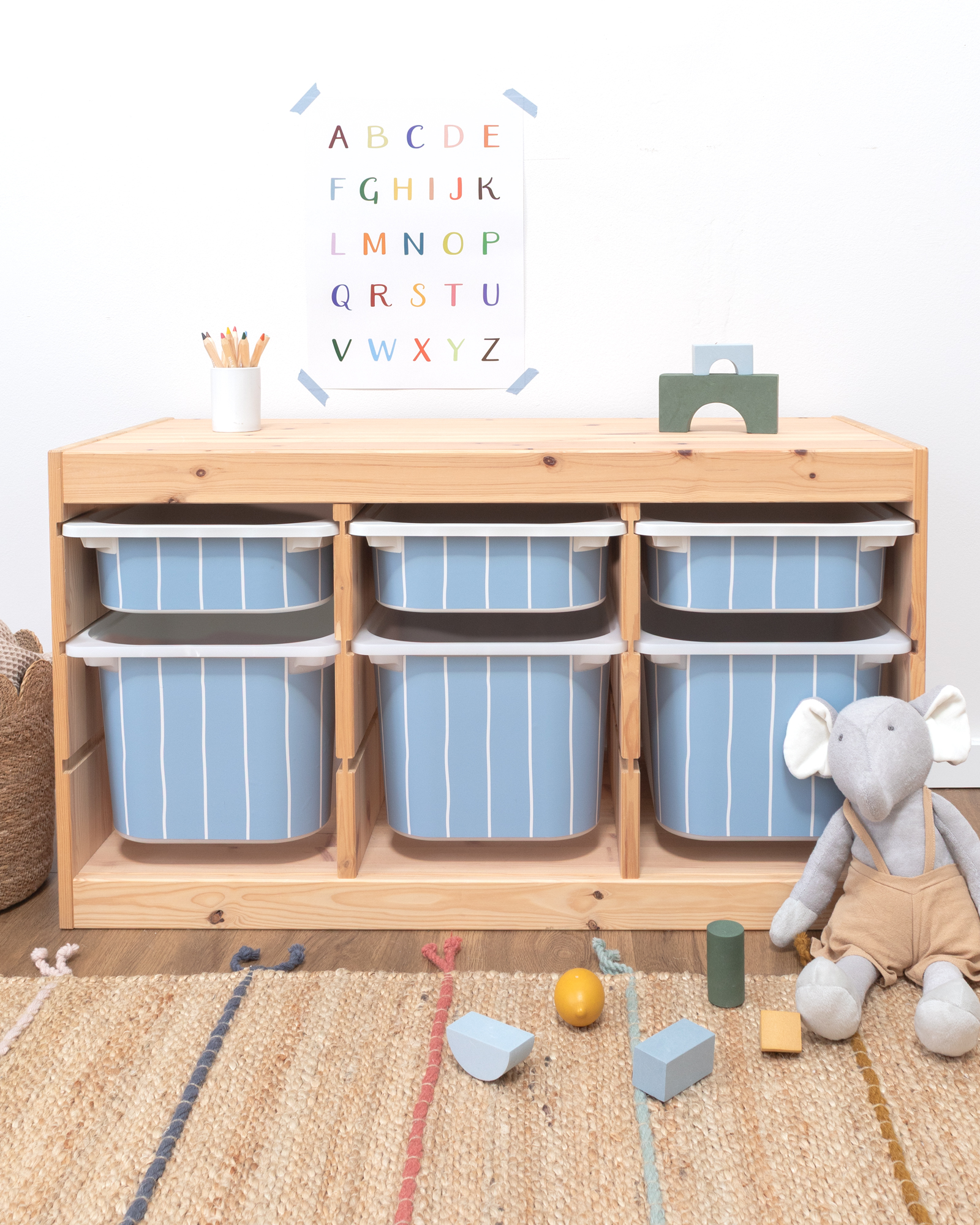 klebefolie ikea trofast box mittel kopfseite linie nordisch blau 3er Set 0