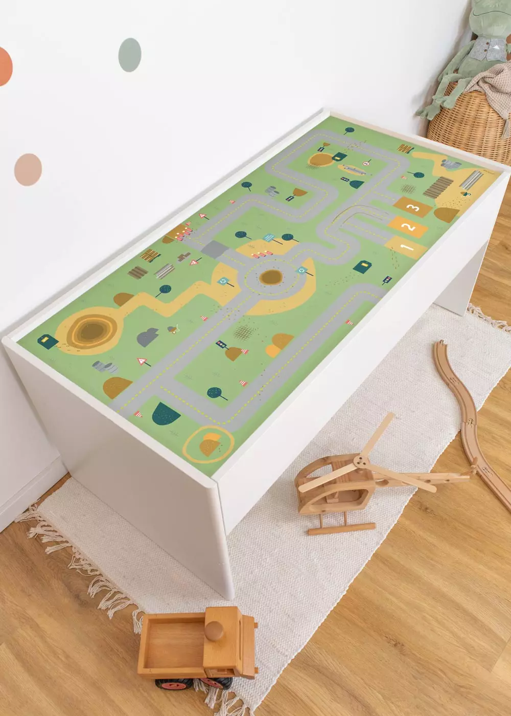 Klebefolie für Ikea Dundra Kindertisch mit Baustelle Motiv