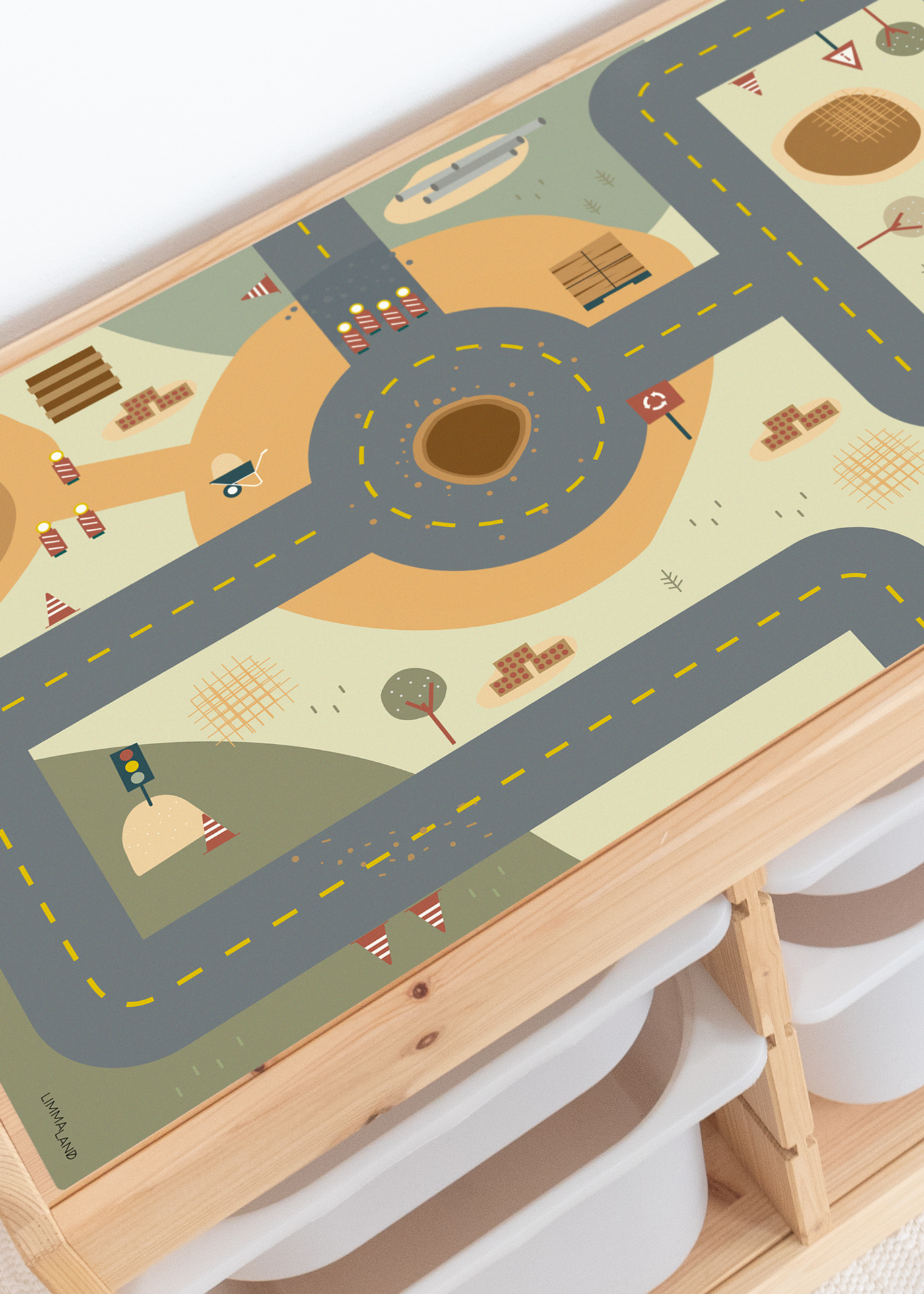 Baustellenmotiv Folie für IKEA Spieltisch Wieder ablösbare Baustellenmotiv Folie für IKEA Spieltisch anbringen